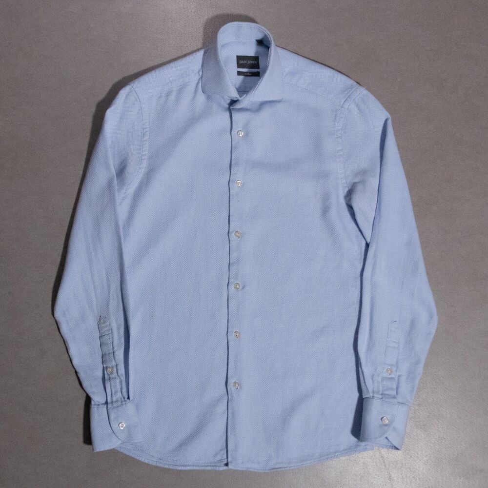 Dan John Mens Cotton Casual Button Dress Shirt Blue Italian Luxury 14.5 - 37